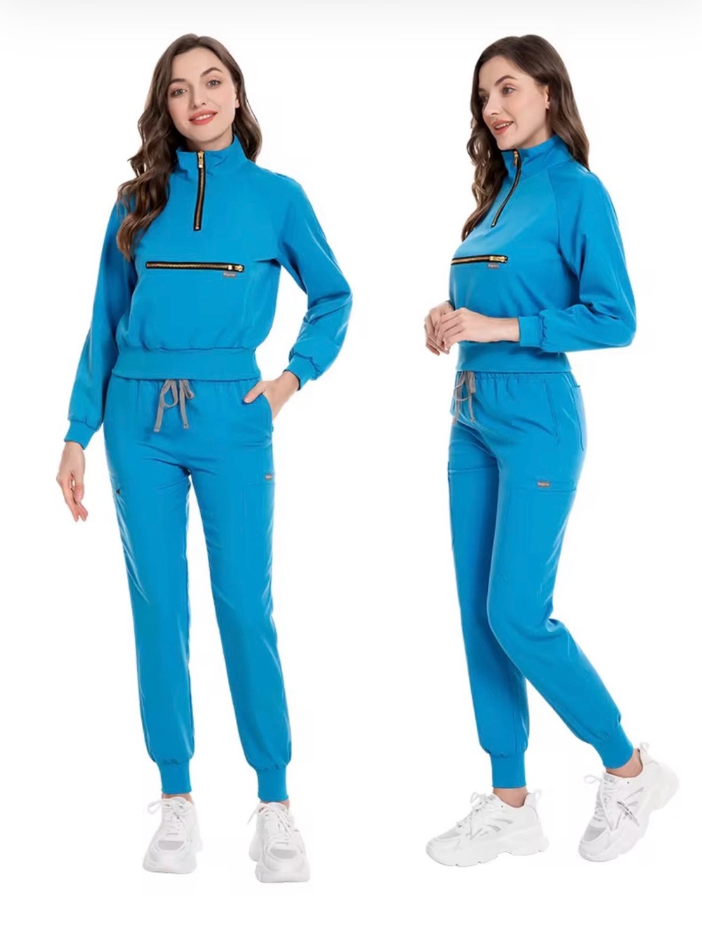 Women's Blue Cozy Zip-Front Scrub Set